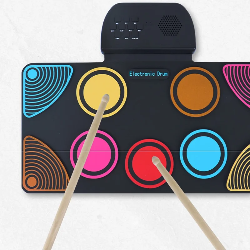 HQC6 Tambour Électronique Portable à Enrouler avec Haut-Parleur Intégré et Baguettes pour Enfants - Multicolore