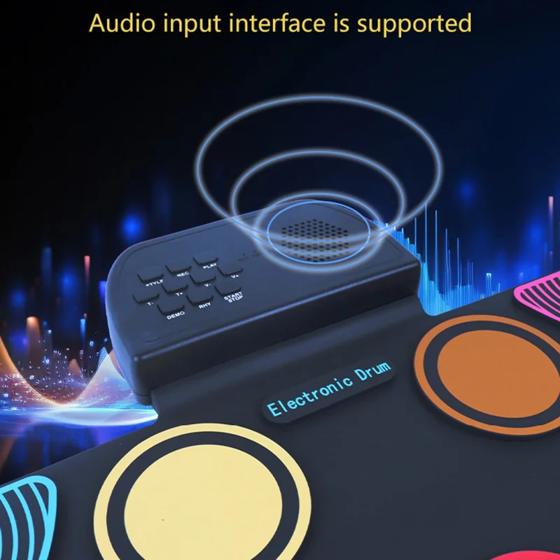 HQC6 Tambour Électronique Portable à Enrouler avec Haut-Parleur Intégré et Baguettes pour Enfants - Multicolore