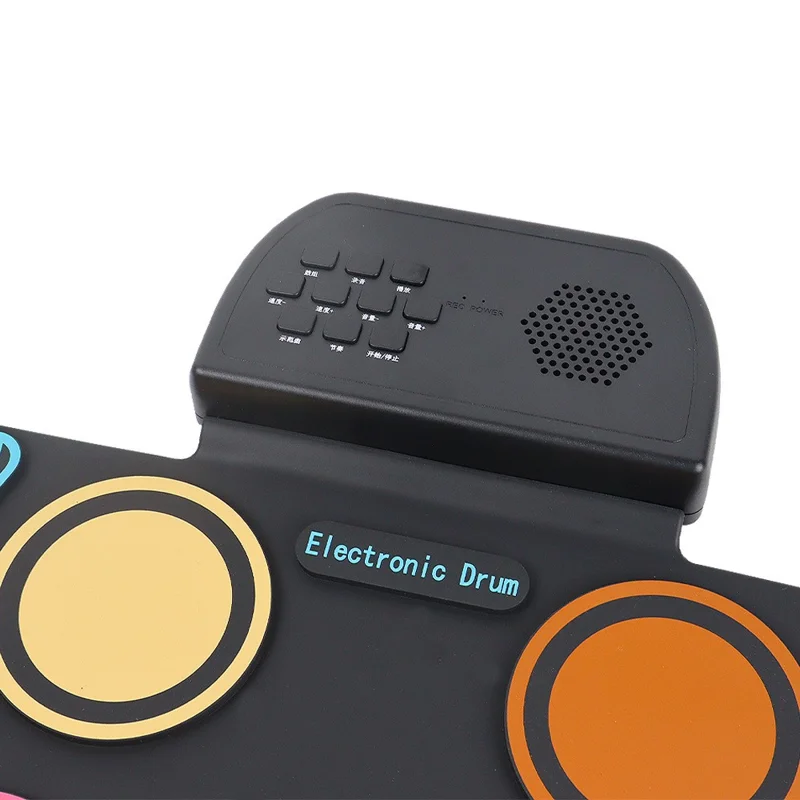HQC6 Tambour Électronique Portable à Enrouler avec Haut-Parleur Intégré et Baguettes pour Enfants - Multicolore