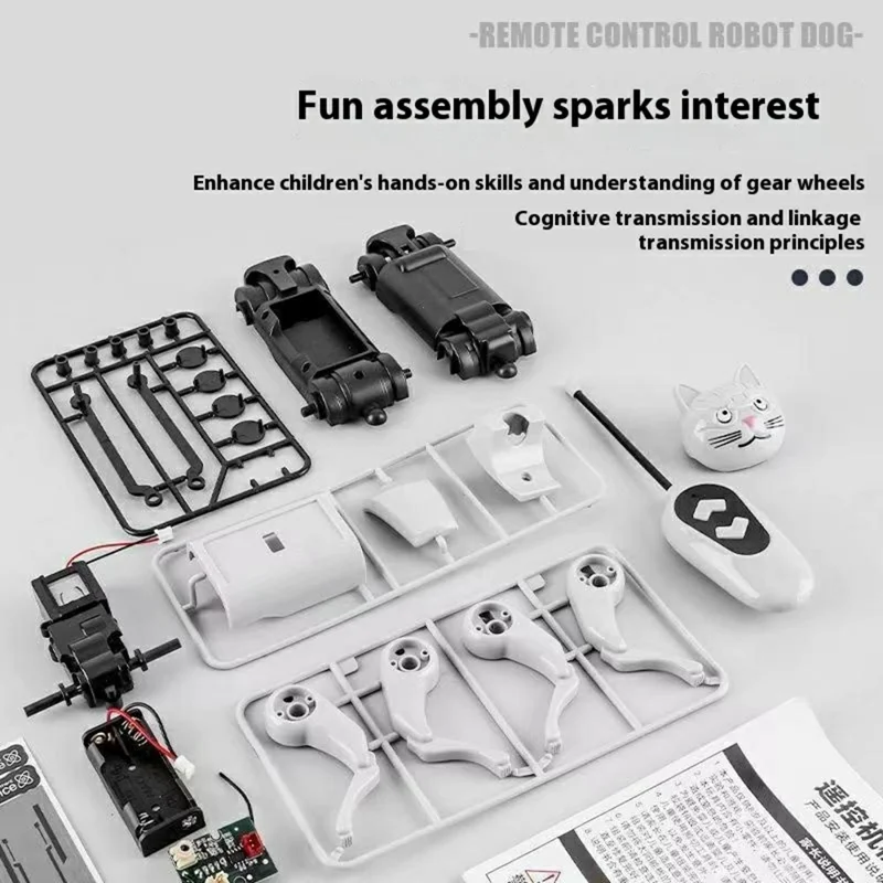 DIY Mechanical Robot Dog and Cat Kit Remote Control Walking Toy STEM Educational Assembly Set with Remote