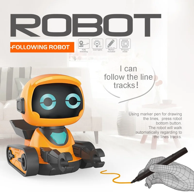 JLY TOYS For Children Collision Resistant Line Following Smart Robot Toy with Sound Effects - Orange