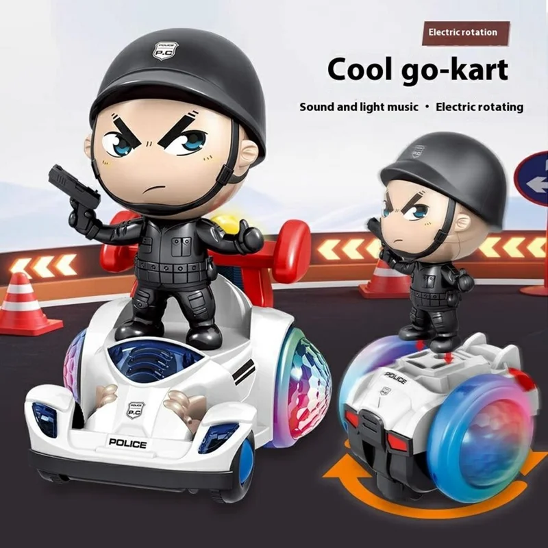 Detachable Police Figure 360 Degree Rotating Electric Balance Car Toy with Music and Light for Kids - R02 Balance Car