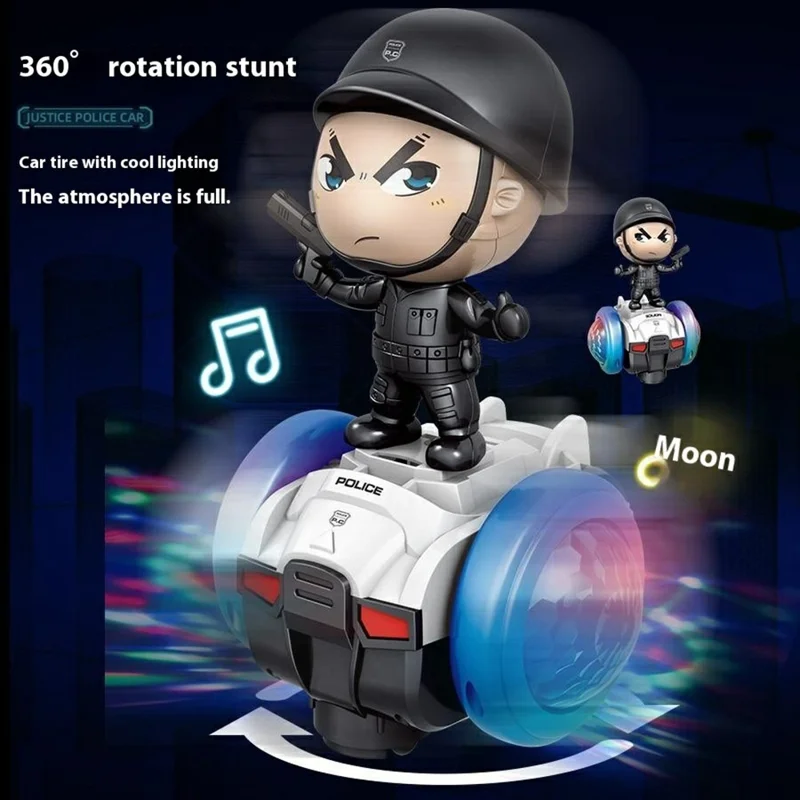 Detachable Police Figure 360 Degree Rotating Electric Balance Car Toy with Music and Light for Kids - R02 Balance Car