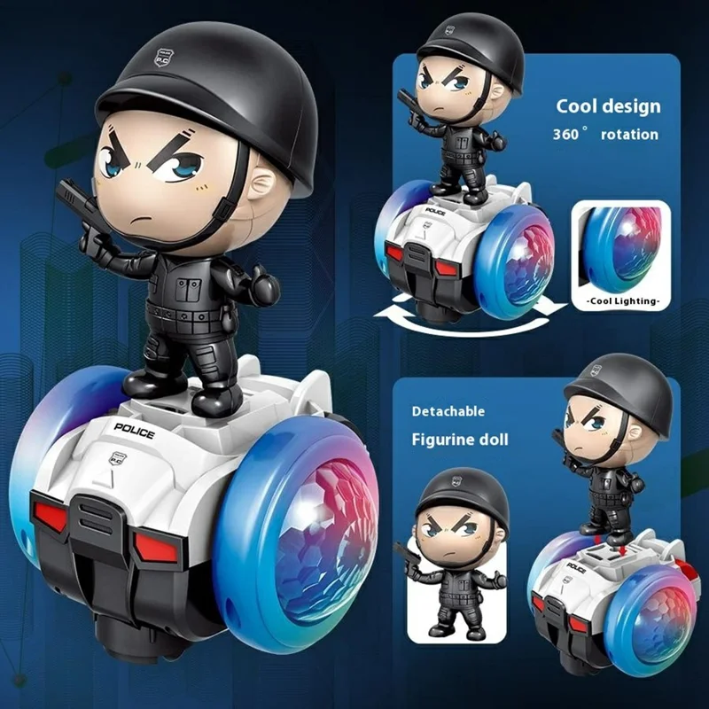 Detachable Police Figure 360 Degree Rotating Electric Balance Car Toy with Music and Light for Kids - R02 Balance Car