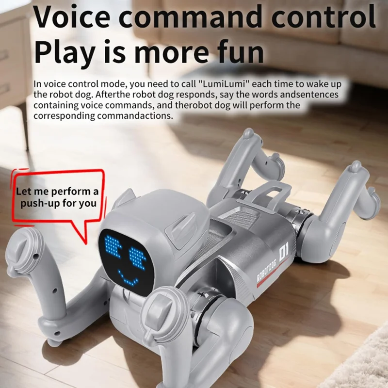 2.4G Smart Interactive Robot Dog App / Voice Control Programmable Toy Gift with Expression Lights - Grey