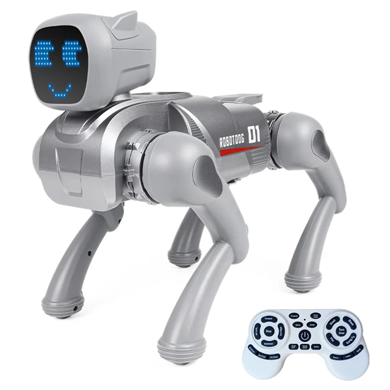 Fjärrkontrollerad 2,4G Smart interaktiv robot Hund App / Röststyrd programmerbar leksaksgåva med uttrycksbelysning - Grå