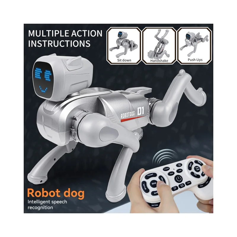 Fjärrkontrollerad 2,4G Smart interaktiv robot Hund App / Röststyrd programmerbar leksaksgåva med uttrycksbelysning - Grå