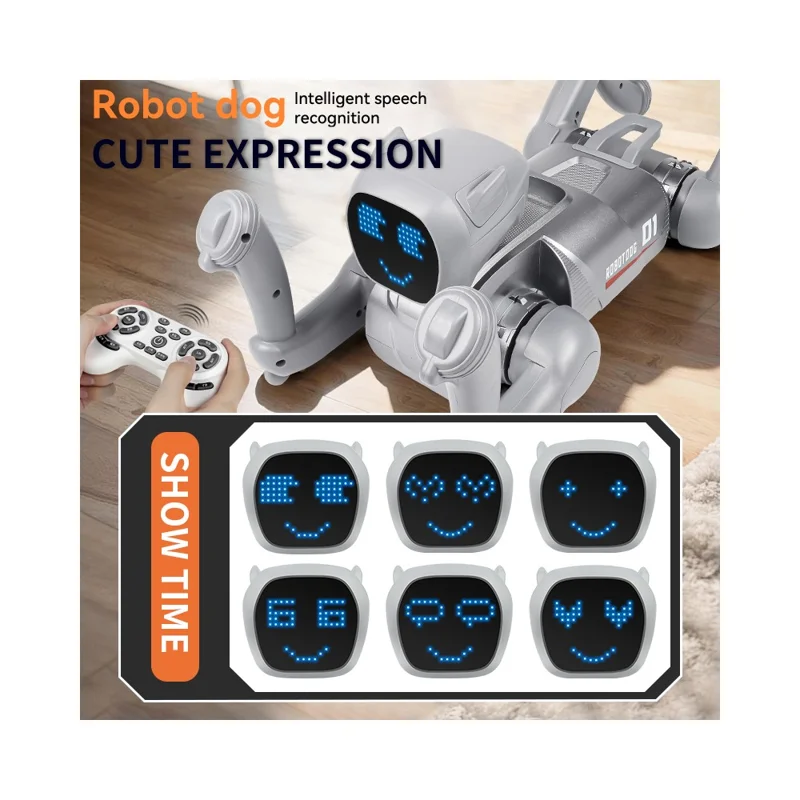Fjärrkontrollerad 2,4G Smart interaktiv robot Hund App / Röststyrd programmerbar leksaksgåva med uttrycksbelysning - Grå