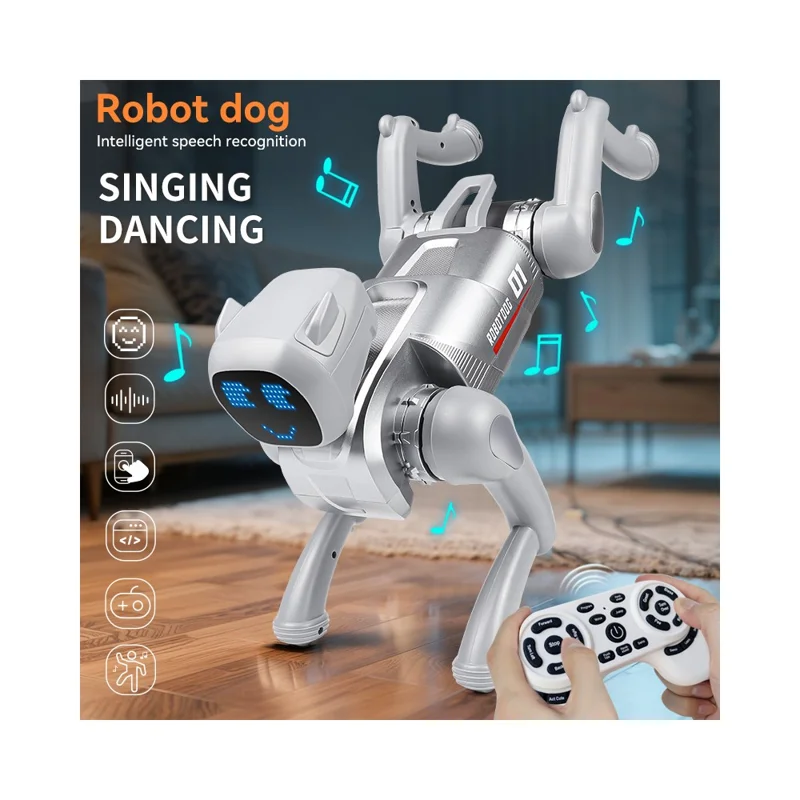 Fjärrkontrollerad 2,4G Smart interaktiv robot Hund App / Röststyrd programmerbar leksaksgåva med uttrycksbelysning - Grå
