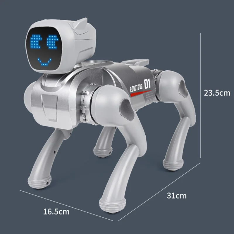 Fjärrkontrollerad 2,4G Smart interaktiv robot Hund App / Röststyrd programmerbar leksaksgåva med uttrycksbelysning - Grå