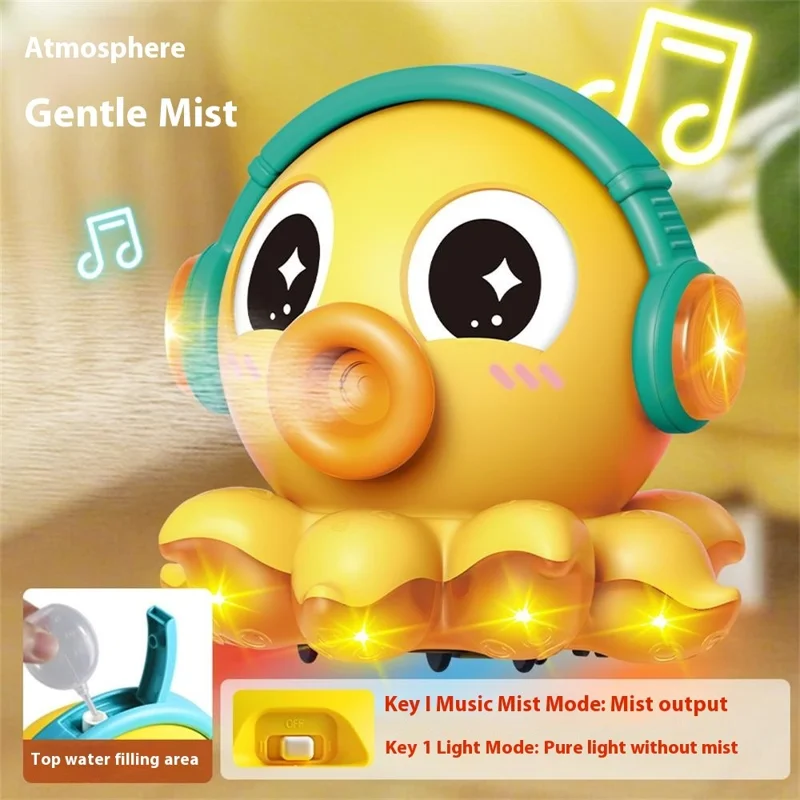 S-006A Electric Octopus Toy with Music / Light / Spray Function Multidirectional Octopus Toy - Yellow