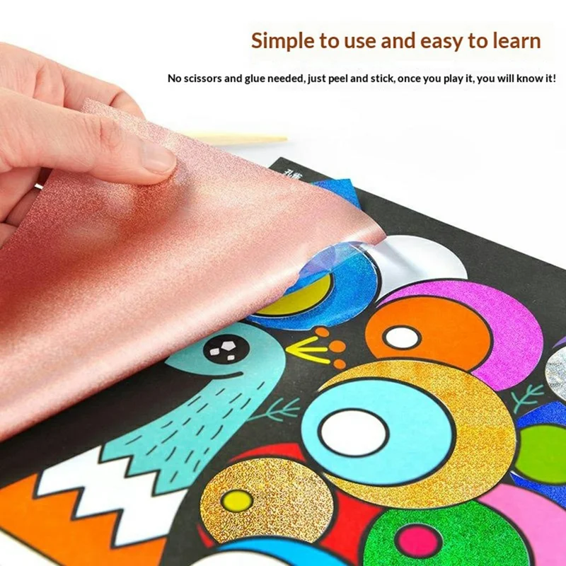 DIY Cartoon Magic Transfer Painting Toy for Kids Scratch Art Craft with 2 Bamboo Sticks - Animals