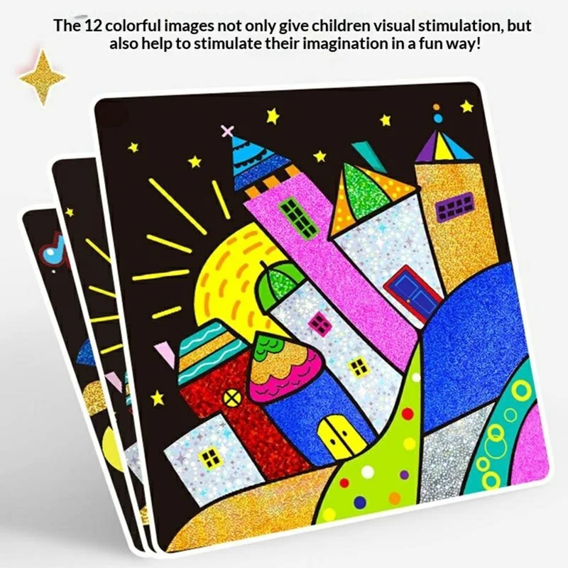 DIY Cartoon Magic Transfer Painting Toy for Kids Scratch Art Craft with 2 Bamboo Sticks - Animals