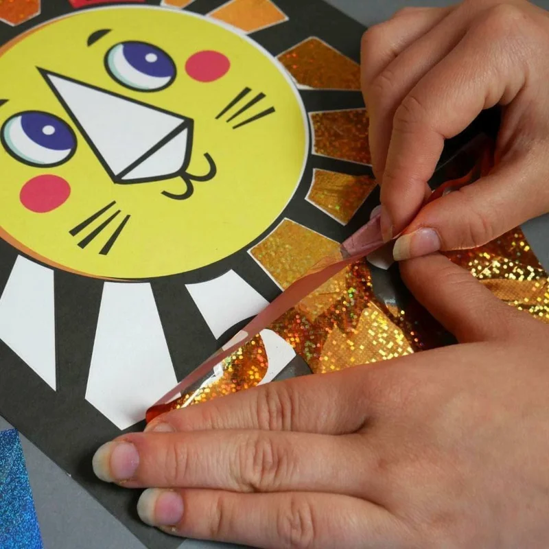 DIY Cartoon Magic Transfer Painting Toy for Kids Scratch Art Craft with 2 Bamboo Sticks - Animals