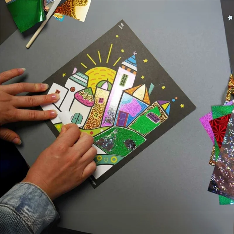 DIY Cartoon Magic Transfer Painting Toy for Kids Scratch Art Craft with 2 Bamboo Sticks - Animals