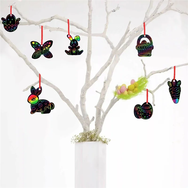 Conjunto de Arte de Riscar da Páscoa 24 Peças para Crianças, Coelhinho, Cenoura, Ovo, Pintura Mágica Arco-Íris, Artesanato Criativo da Páscoa - Estilo 4