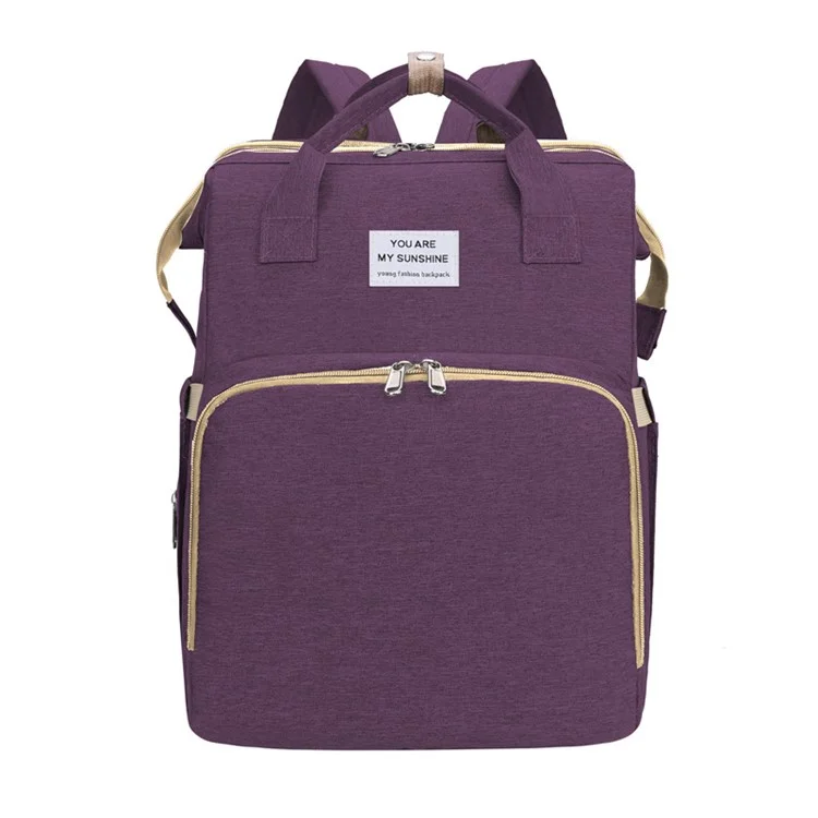 2006 Portable Outdoor Diaper Backpack Waterproof Mommy Maternity Bag Nappy Milk Bottle Carrying Bag with Folding Bed / Hook - Purple