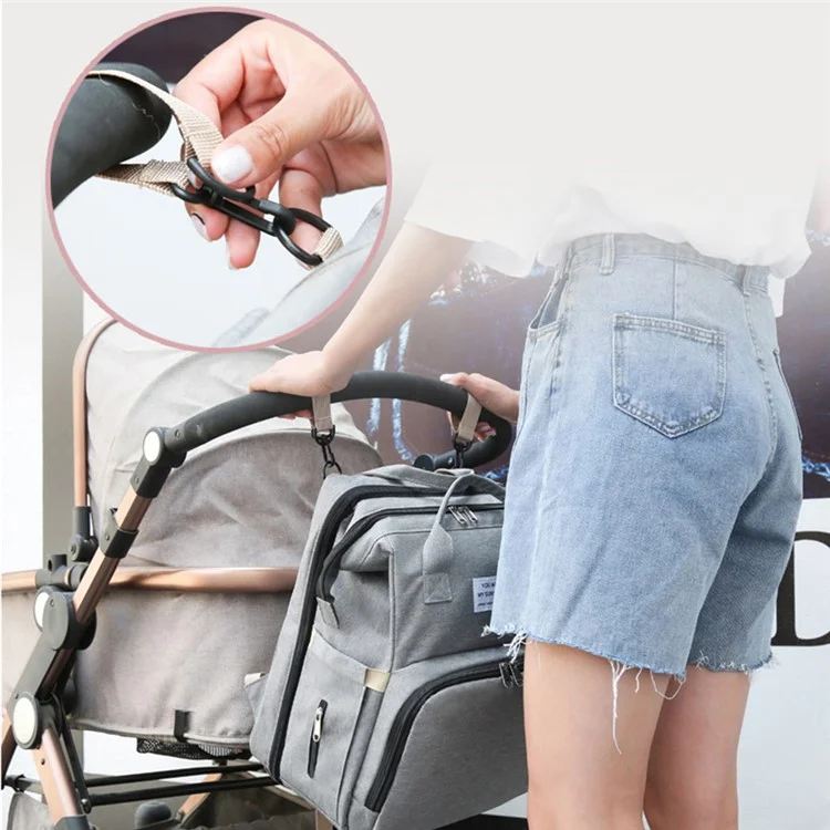 2006 Portable Outdoor Diaper Backpack Waterproof Mommy Maternity Bag Nappy Milk Bottle Carrying Bag with Folding Bed / Hook - Purple