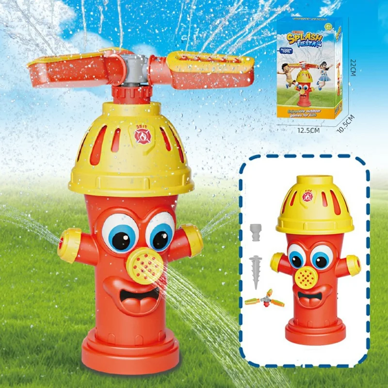 DB25810 Aspersor Giratorio con Diseño de Bote de Incendios para Exterior, Juguete para Rociar Agua en el Césped para Niños, Juego Acuático de Verano - Rojo