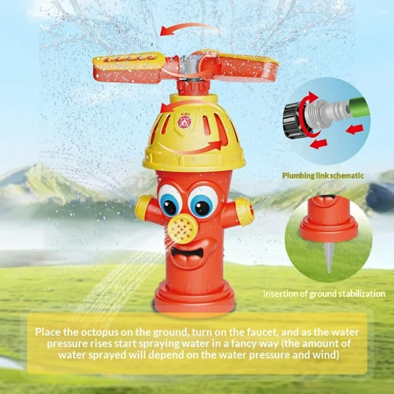DB25810 Aspersor Giratorio con Diseño de Bote de Incendios para Exterior, Juguete para Rociar Agua en el Césped para Niños, Juego Acuático de Verano - Rojo