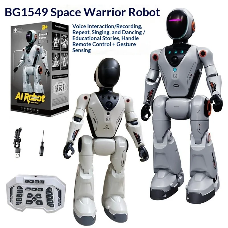 BG1549 Intelligenter Roboter-Spielzeug-Stimmduelle mit Gestensteuerung, Fernbedienung, Sprech- und Tanzeinheiten, 2,4G-Interaktiver Roboter für Kinder, Früherziehung - Hellgrau+Blau