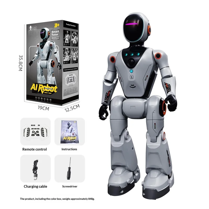 BG1549 Intelligenter Roboter-Spielzeug-Stimmduelle mit Gestensteuerung, Fernbedienung, Sprech- und Tanzeinheiten, 2,4G-Interaktiver Roboter für Kinder, Früherziehung - Hellgrau+Blau