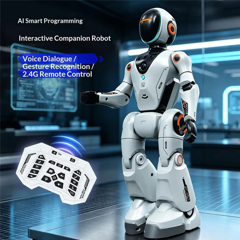 BG1549 Intelligenter Roboter-Spielzeug-Stimmduelle mit Gestensteuerung, Fernbedienung, Sprech- und Tanzeinheiten, 2,4G-Interaktiver Roboter für Kinder, Früherziehung - Hellgrau+Blau