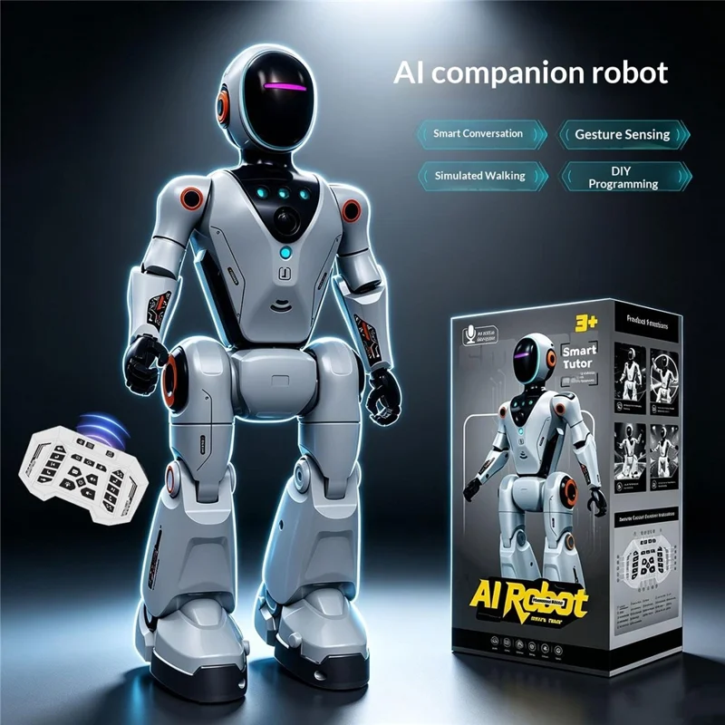 BG1549 Intelligenter Roboter-Spielzeug-Stimmduelle mit Gestensteuerung, Fernbedienung, Sprech- und Tanzeinheiten, 2,4G-Interaktiver Roboter für Kinder, Früherziehung - Hellgrau+Blau