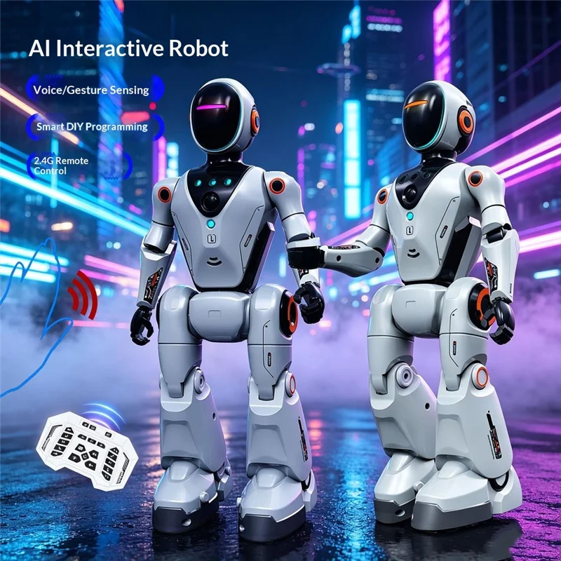 BG1549 Intelligenter Roboter-Spielzeug-Stimmduelle mit Gestensteuerung, Fernbedienung, Sprech- und Tanzeinheiten, 2,4G-Interaktiver Roboter für Kinder, Früherziehung - Hellgrau+Blau