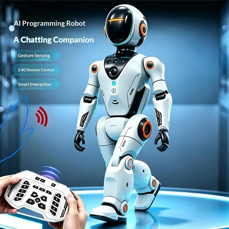 BG1549 Intelligenter Roboter-Spielzeug-Stimmduelle mit Gestensteuerung, Fernbedienung, Sprech- und Tanzeinheiten, 2,4G-Interaktiver Roboter für Kinder, Früherziehung - Hellgrau+Blau