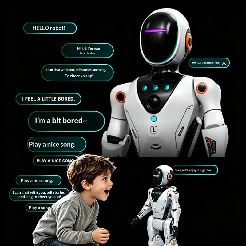 BG1549 Intelligenter Roboter-Spielzeug-Stimmduelle mit Gestensteuerung, Fernbedienung, Sprech- und Tanzeinheiten, 2,4G-Interaktiver Roboter für Kinder, Früherziehung - Hellgrau+Blau