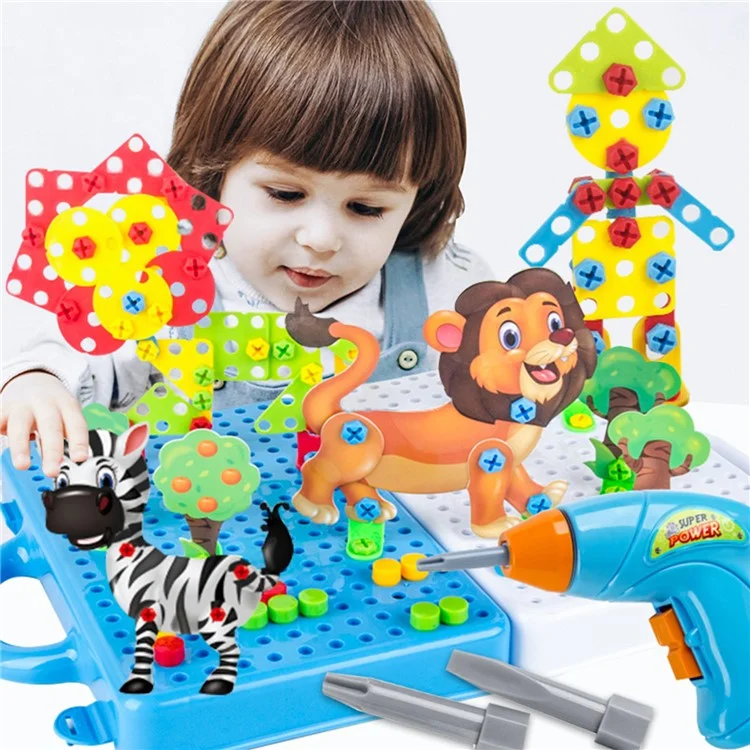 241PCS Kinder Kreativ Mosaikblöcke Kinder DIY Bauspielzeug Lernspielzeug Bildungskonstruktionsblöcke Bohrschraubendreher-Set