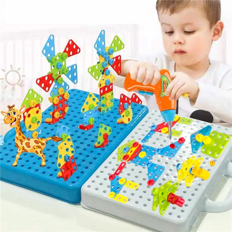 241PCS Kinder Kreativ Mosaikblöcke Kinder DIY Bauspielzeug Lernspielzeug Bildungskonstruktionsblöcke Bohrschraubendreher-Set