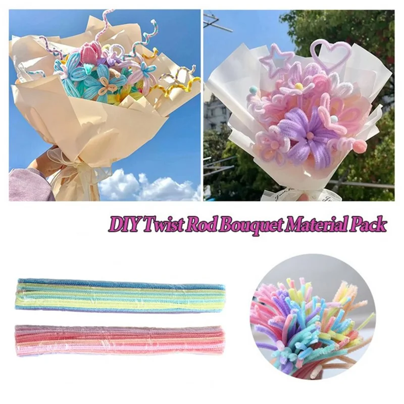 MT-2 100Pcs / Set Macaron Color Polyester + Iron Wire Stem DIY Art Handmade Craft Decoration Twist Stick (Bulk Sourcing)