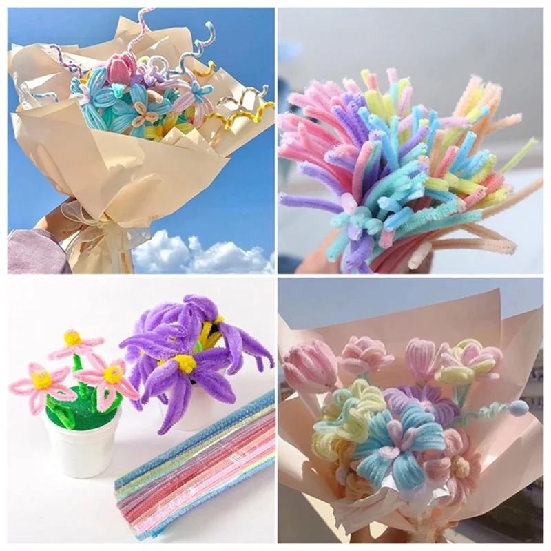 MT-2 100Pcs / Set Macaron Color Polyester + Iron Wire Stem DIY Art Handmade Craft Decoration Twist Stick (Bulk Sourcing)