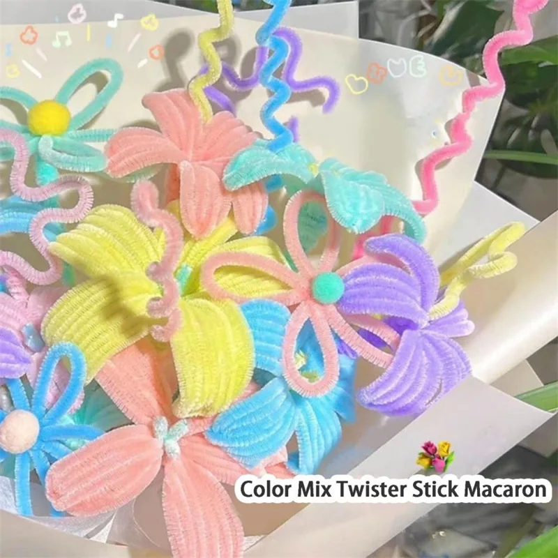 MT-2 100Pcs / Set Macaron Color Polyester + Iron Wire Stem DIY Art Handmade Craft Decoration Twist Stick (Bulk Sourcing)