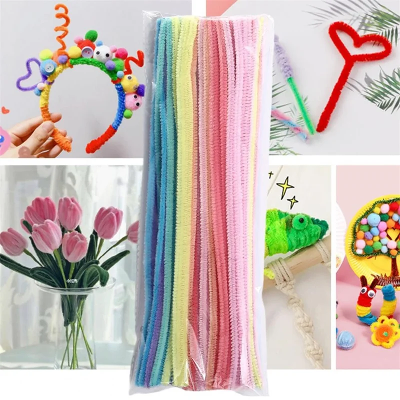 MT-2 100Pcs / Set Macaron Color Polyester + Iron Wire Stem DIY Art Handmade Craft Decoration Twist Stick (Bulk Sourcing)