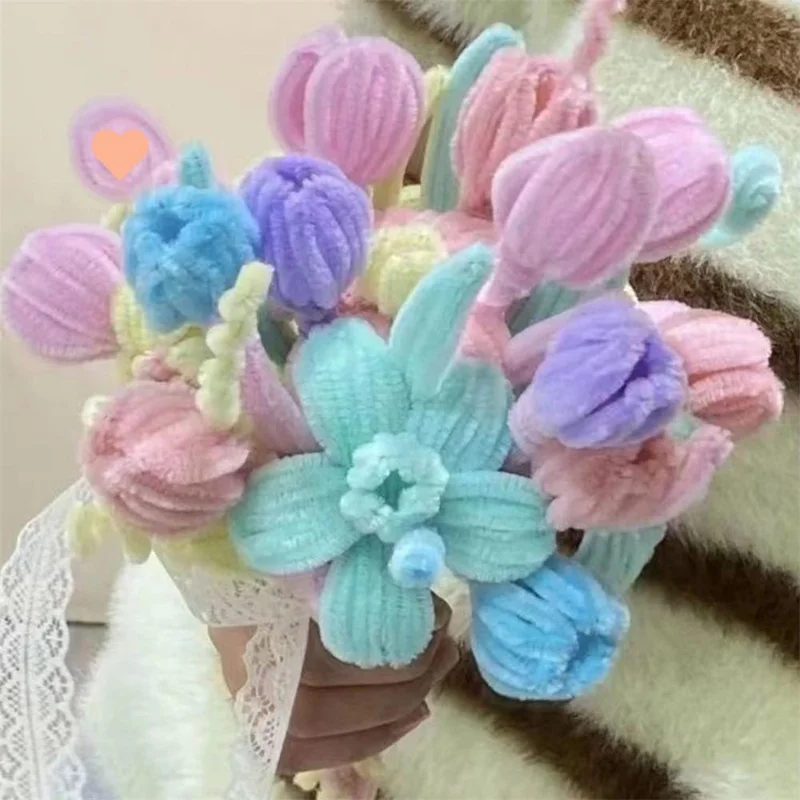 MT-2 100Pcs / Set Macaron Color Polyester + Iron Wire Stem DIY Art Handmade Craft Decoration Twist Stick (Bulk Sourcing)