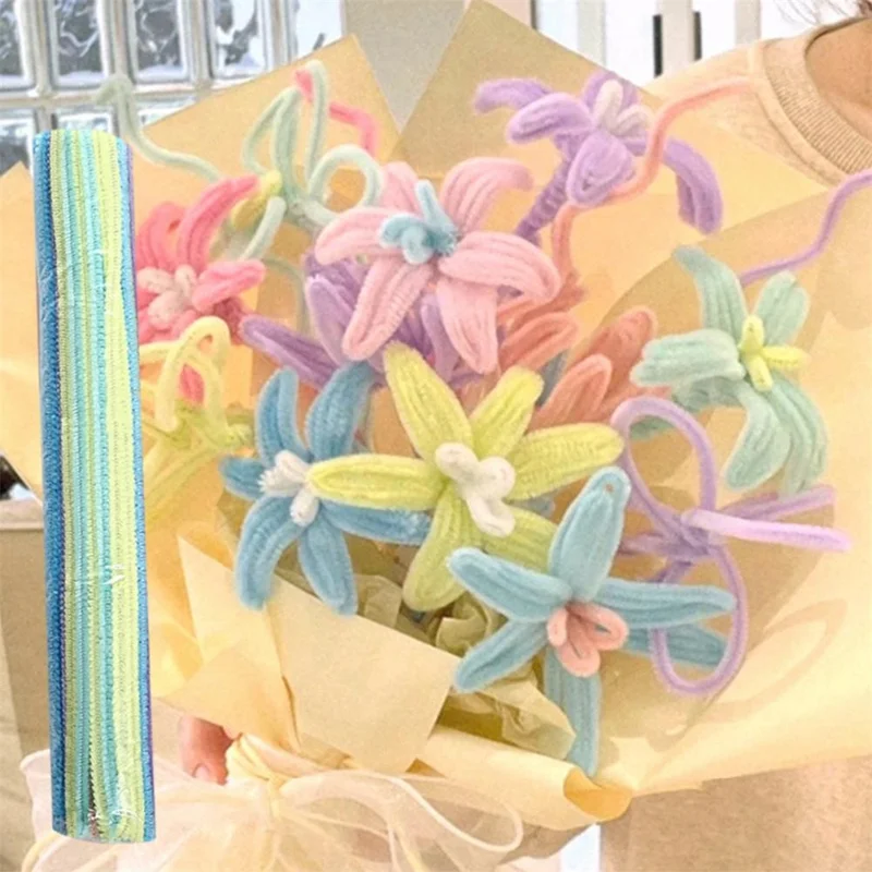 MT-2 100Pcs / Set Macaron Color Polyester + Iron Wire Stem DIY Art Handmade Craft Decoration Twist Stick (Bulk Sourcing)