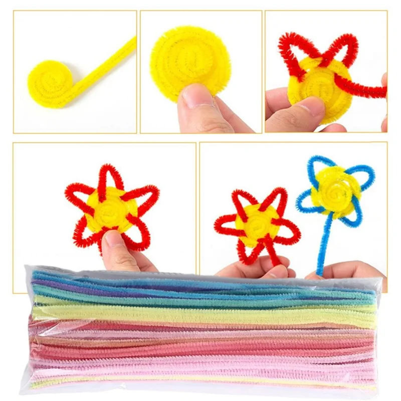 MT-2 100Pcs / Set Macaron Color Polyester + Iron Wire Stem DIY Art Handmade Craft Decoration Twist Stick (Bulk Sourcing)