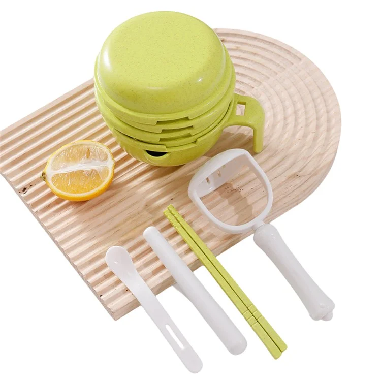 Ensemble de broyeur d'aliments pour bébé en paille de blé + PP Processeur de fruits et légumes Masher (sans BPA, sans certificat FDA) - Vert