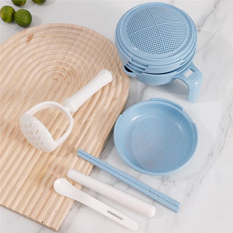 Ensemble de broyeur d'aliments pour bébé en paille de blé + PP Processeur de fruits et légumes Masher (sans BPA, sans certificat FDA) - Vert