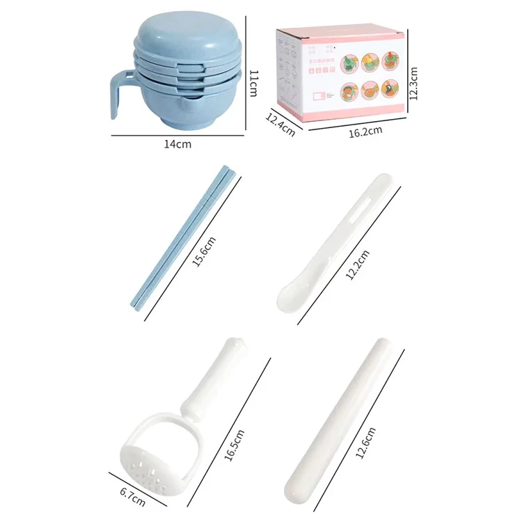 Ensemble de broyeur d'aliments pour bébé en paille de blé + PP Processeur de fruits et légumes Masher (sans BPA, sans certificat FDA) - Vert