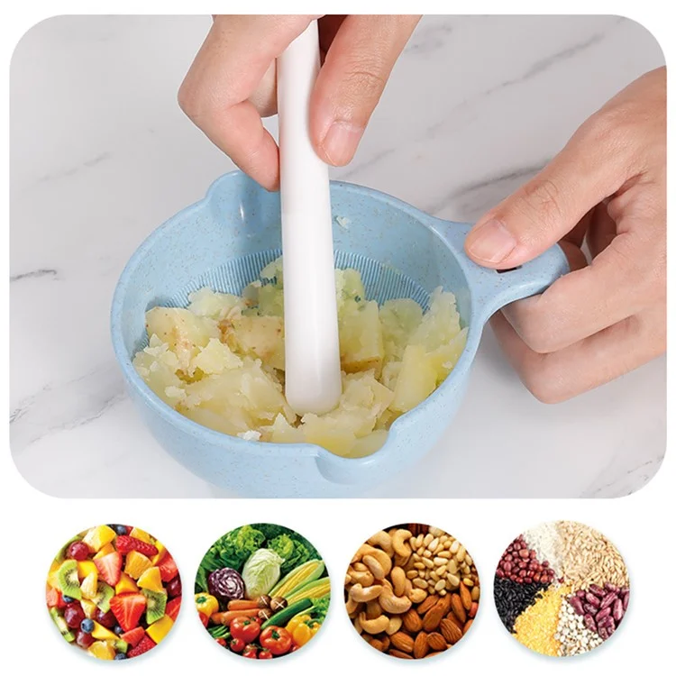 Ensemble de broyeur d'aliments pour bébé en paille de blé + PP Processeur de fruits et légumes Masher (sans BPA, sans certificat FDA) - Vert