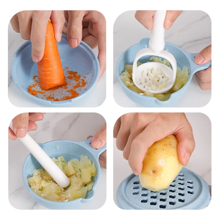 Ensemble de broyeur d'aliments pour bébé en paille de blé + PP Processeur de fruits et légumes Masher (sans BPA, sans certificat FDA) - Vert