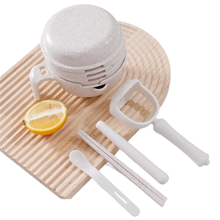 Baby Food Grinder Set Wheat Straw + PP Vegetable Fruit Food Processor Masher (BPA Free, No FDA Certificate) - Apricot