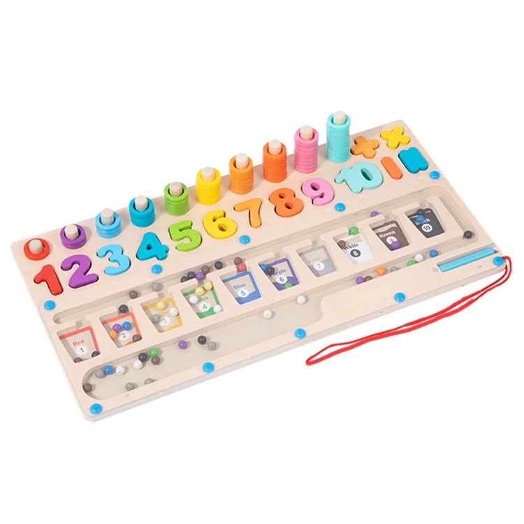 Tablero magnético de madera Cuentas Laberinto Color y Número Cognición Puzzle Juguete Educativo para Niños