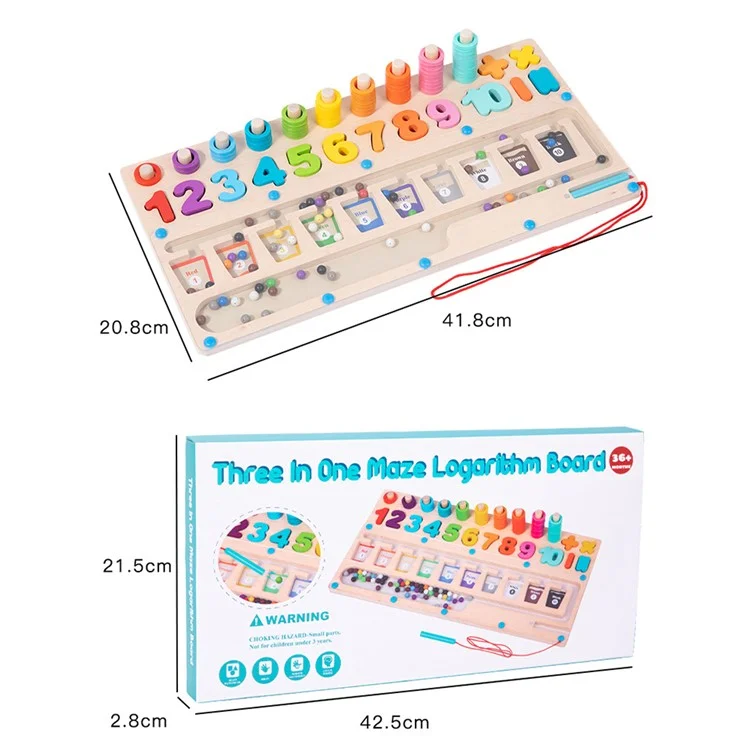 Tablero magnético de madera Cuentas Laberinto Color y Número Cognición Puzzle Juguete Educativo para Niños