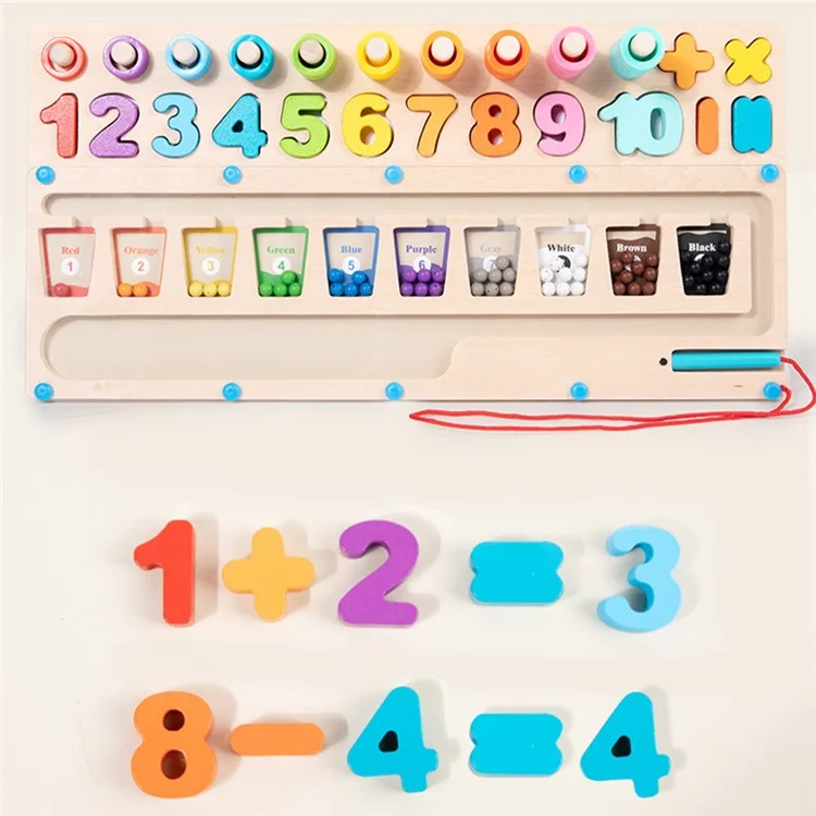 Tablero magnético de madera Cuentas Laberinto Color y Número Cognición Puzzle Juguete Educativo para Niños