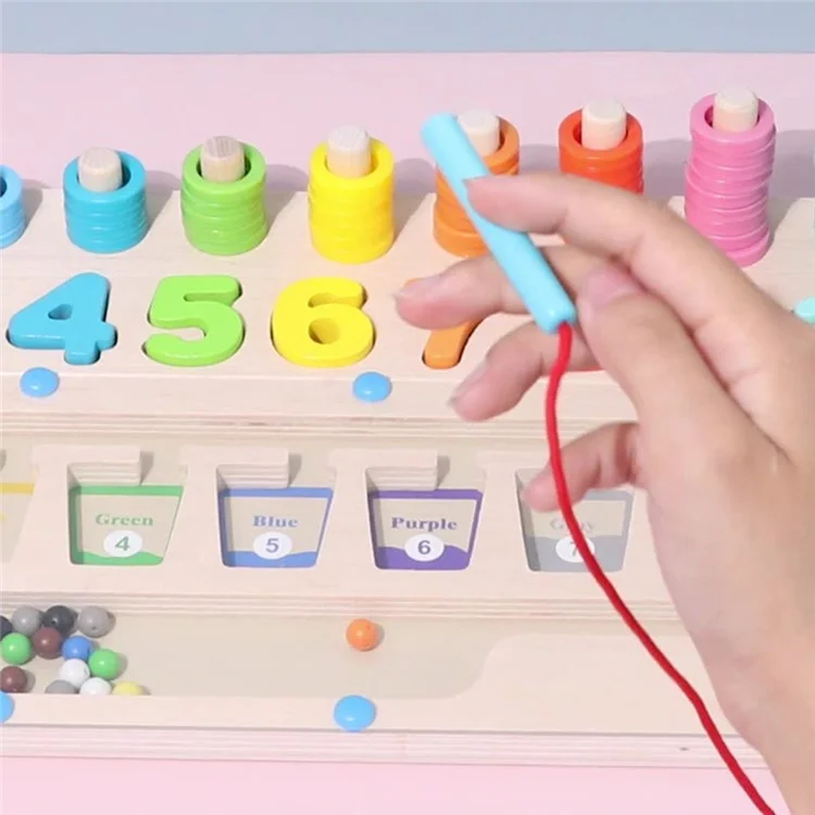 Tablero magnético de madera Cuentas Laberinto Color y Número Cognición Puzzle Juguete Educativo para Niños